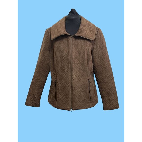 Women's Size 16 Dark Brown Faux Suede Textured Zip-Up Jacket by Joseph Ribkoff - Picture 2 of 10